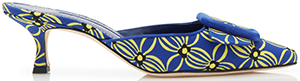 Manolo Blahnik Maysalebi Blue & Yellow Canvas Floral Mules: US$795.