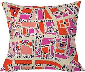 Pink Holli Zollinger Paris Map Throw Pillow (20"x20"): US$49.99.