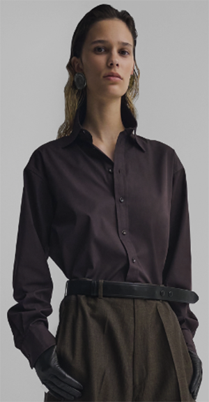 Phoebe Philo UPRIGHT-COLLAR SHIRT in bitter brown cotton: US$1,150.