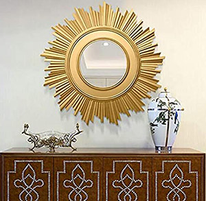 Wall mirror Decorative Home Vintage Vanity Makeup Mirror, Round, Bathroom Bedroom Hotel Lobby - Antique Gold.