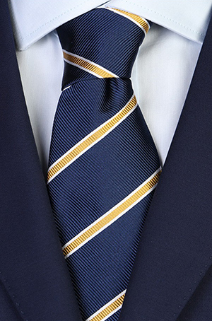 Austin Reed classic club stripe tie in blue & yellow: £25.