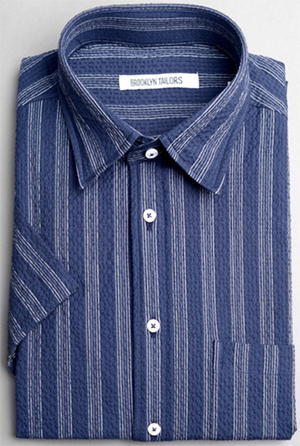 Brooklyn Tailors Seersucker men's shirt in navy with white stripes: US$195.