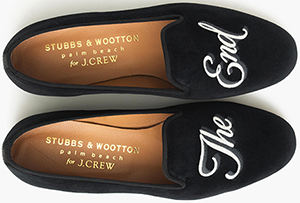 Stubbs & Wootton for J.Crew embroidered 'The End' women's slippers.