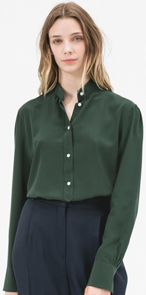 Figaret Paris Betty plain khaki silk crepe blouse: €195.