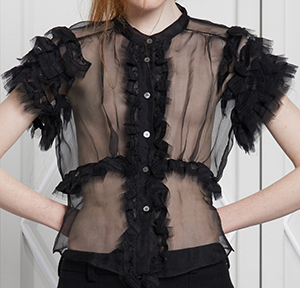 Jupe by Jackie Langeni Sparkle Black Transparent top with hand embroidered borders at all ruffles: €590.