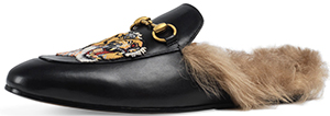 Neiman Marcus Gucci Princetown Fur-Lined Slipper w/Tiger Embroidery, Black men's Slipper: US$995.